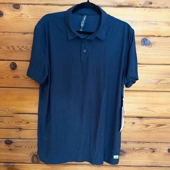 NWT Vuori Polo Shirt Mens Large Navy Heather Strato Tech Short Sleeve - Picture 1 of 6